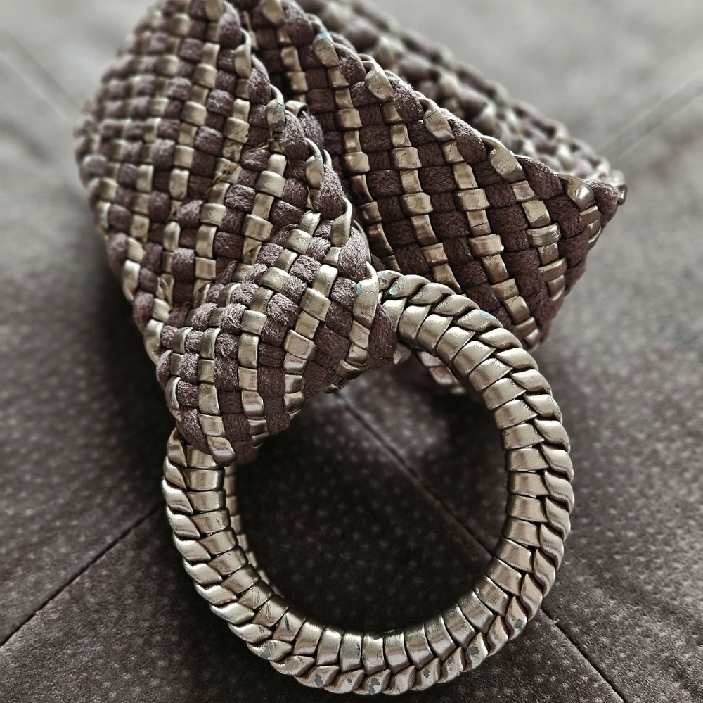 VTG MUDD Y2K Woven Braided Belt Brown Bronze Metallic Boho Waist Belt Sz M/L